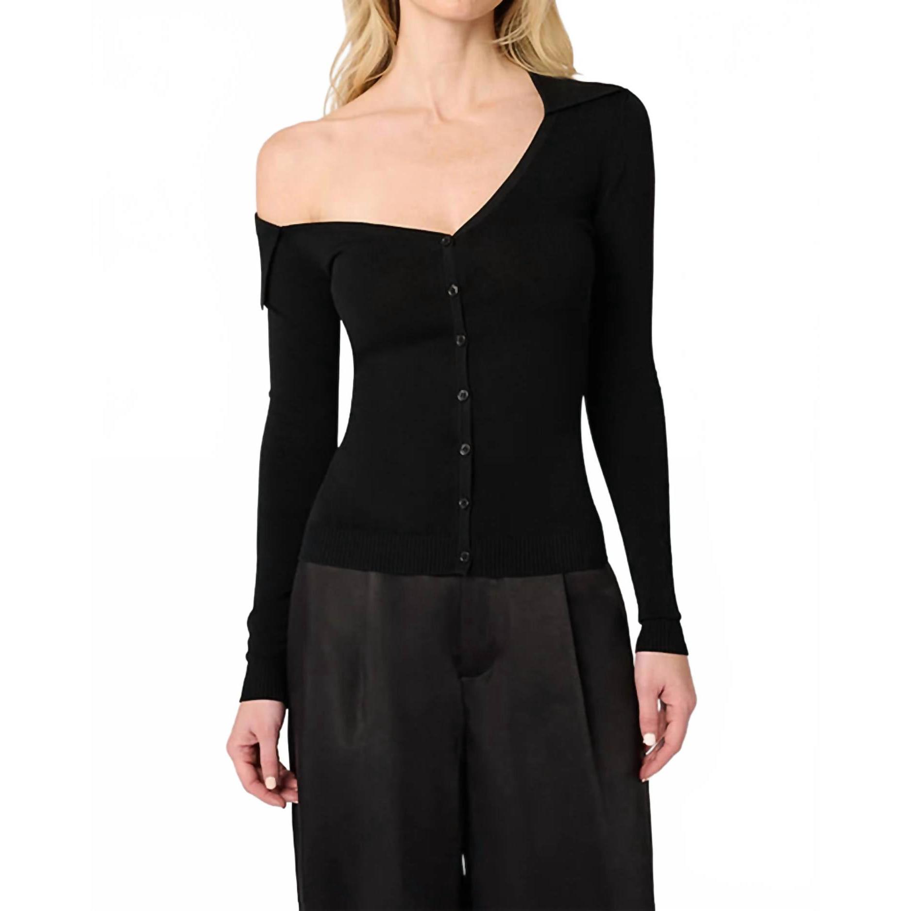 Weworewhat Black Asymmetrical Off-Shoulder Button-Down Top